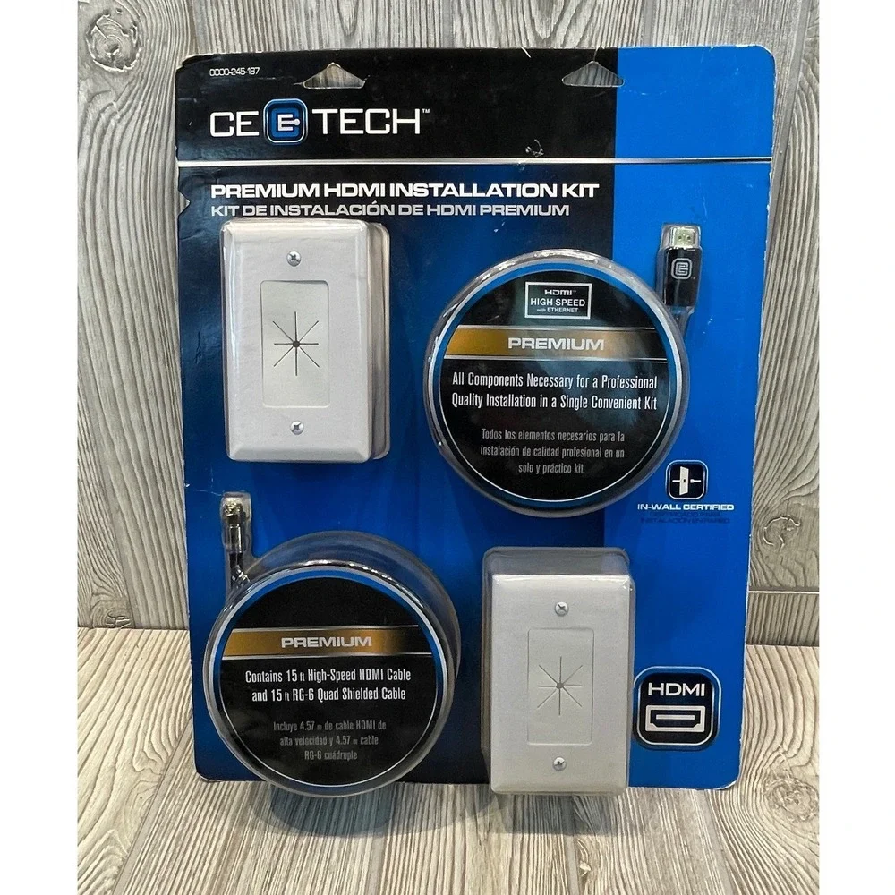 CE TECH Premium HDMI Installation Kit 15ft Cable RG-6 Coaxial Wall Plates NEW